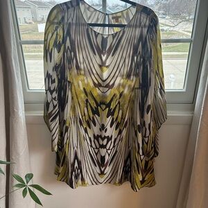 Silk Anthropologie swing dress with bell sleeves